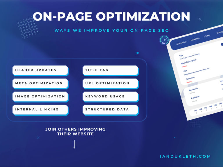 graphic of on page seo optimization opportunities for better rankings and website performance