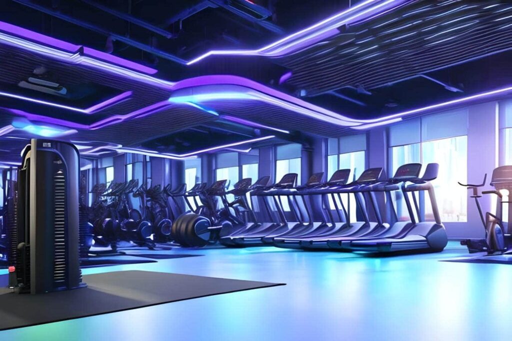 ai generated image of futuristic gym and fitness center that could benefit from seo services