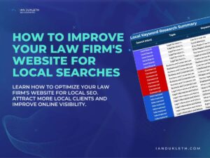 graphic for blog how to improve your law firms website for local searches and seo with local keyword research report attached.